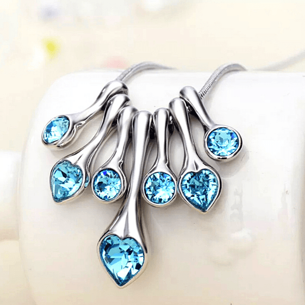 Swarovski Aquamarine Blue Crystal Drop Heart Silver Necklace