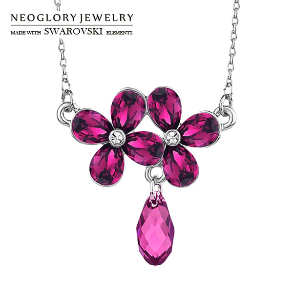 Swarovski Purple Crystal Flower Silver Necklace