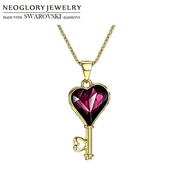 Luxurious Swarovski Purple Crystal Key Heart Gold Necklace - Ella Moore