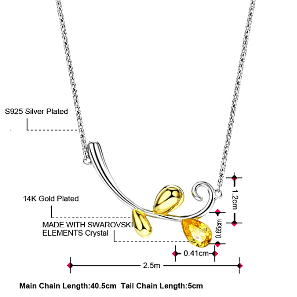 Yellow Crystal Flower Branch Leaf Silver Necklace - Ella Moore