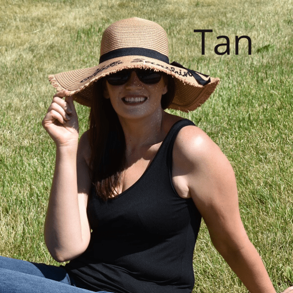 Tan  Women Wide Brim Embroidered Hello Sunshine Beach Floppy Summer Vacation Sun Hat - Ella Moore