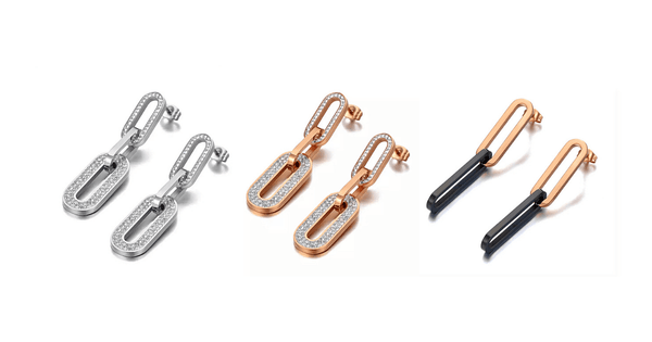 Titanium Stainless Steel Black Rose Gold Chain Link Earrings - Ella Moore