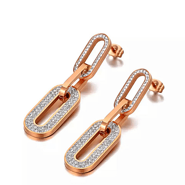 Rhinestone Rose Gold Link Earrings - Ella Moore