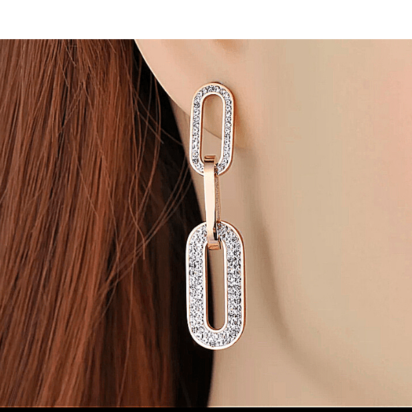 Rhinestone Rose Gold Link Earrings - Ella Moore