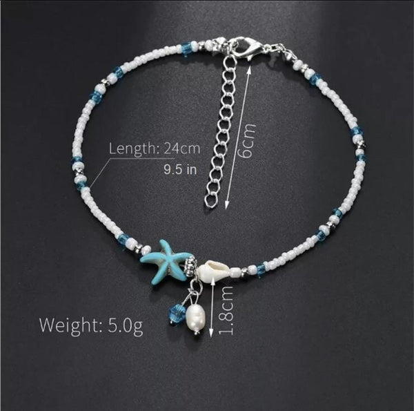 Turquoise Blue White & Clear Starfish & Seashell  Shell Crystal Beads - Ella Moore