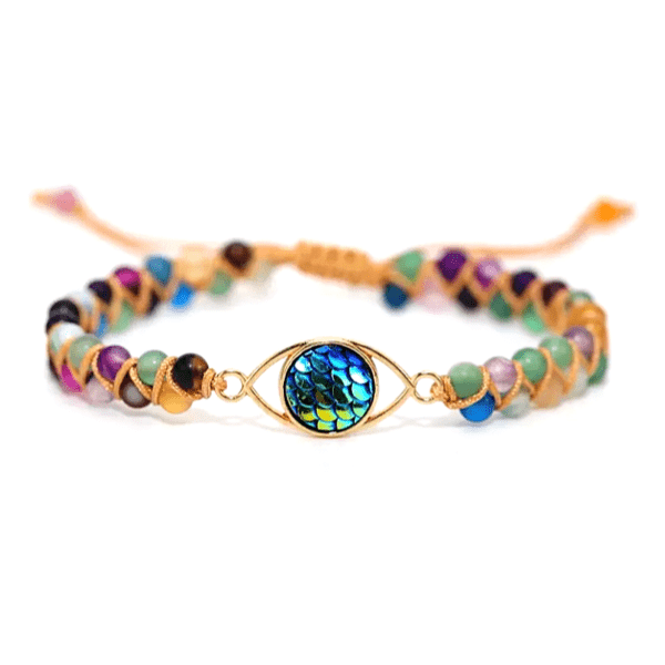 Turquoise Iridescent Mermaid Ocean Waves Natural Bead Macramé Bracelet - Ella Moore