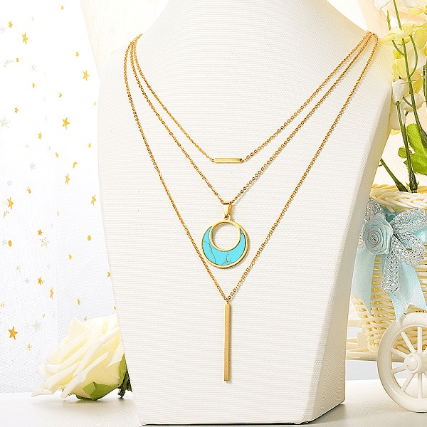 Turquoise Stone Moon Shape Layered Necklace - Ella Moore