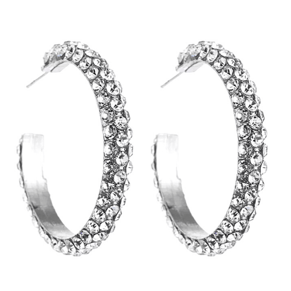 White Clear Silver  C-shaped Gold Rhinestone Hoop Silver Earrings - Ella Moore