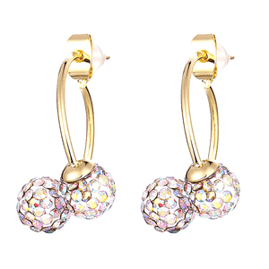 White Iridescent Double Rhinestone Disco Ball Gold Hoop Earrings - Ella Moore