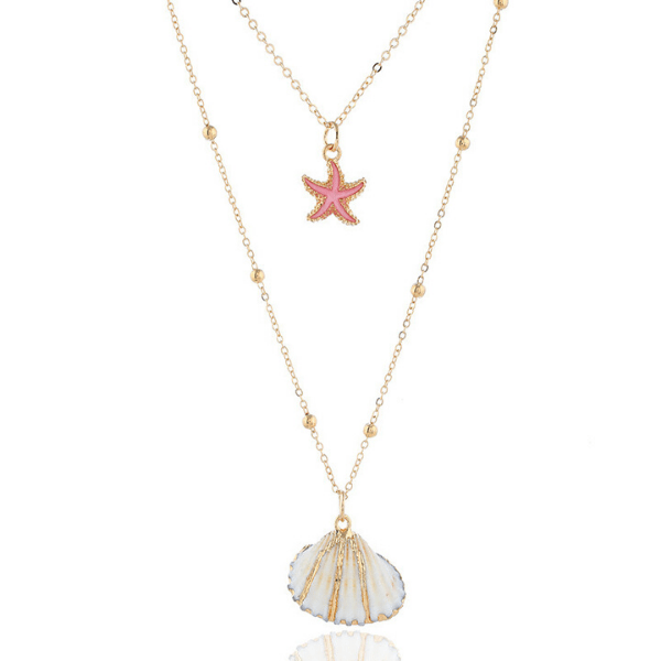 White Seashell Pink Starfish Gold Necklace - Ella Moore