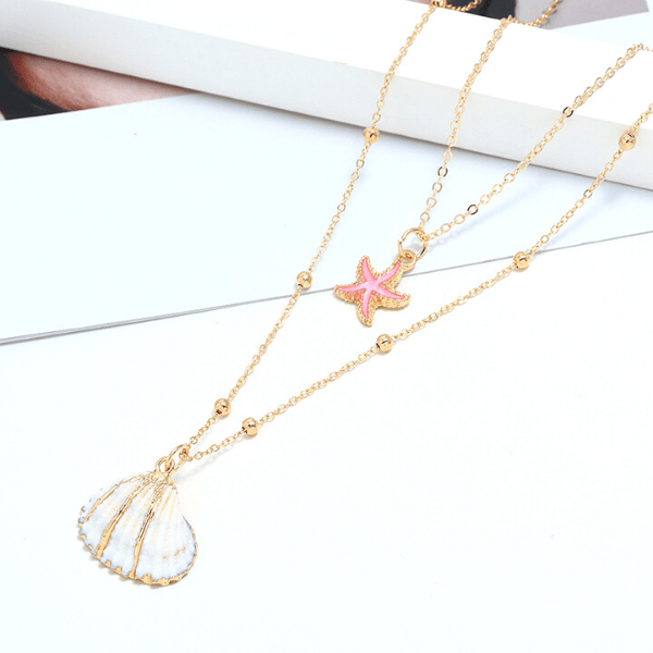 White Seashell & Pink Starfish Gold Necklace - Ella Moore