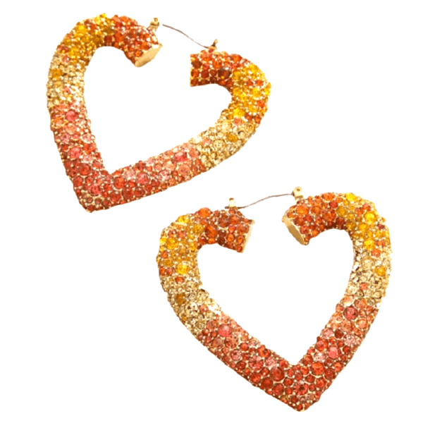 Yellow Orange Red Large Heart Rhinestone Hoop Earrings - Ella Moore