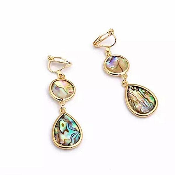 Iridescent Natural Abalone Shell Teardrop Clip On Earrings - Ella Moore