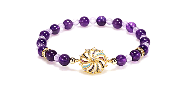 Amethyst Stretch Bead Bracelet with Pave set Rhinestone charm