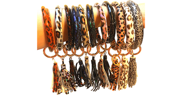 Leopard Print Tassel Key Ring Bracelet - 11 colors to choose from