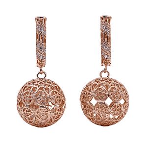 Hollow Ball Rose Gold Hoop Earrings -  Ella Moore