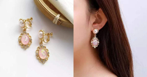 Baroque Pearl and Pink Water Drop Women Clip On Earrings - Ella Moore