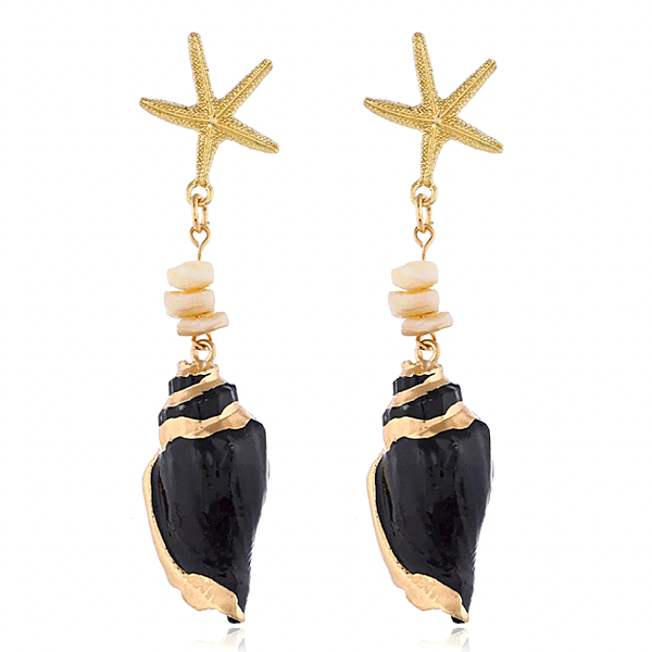 Black Conch Dangling Seashell Earrings - Ella Moore