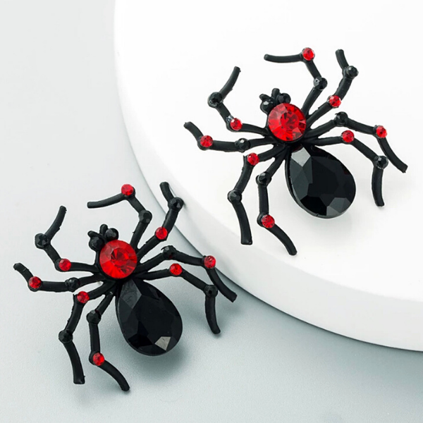 Black Red Sparkling Rhinestone Spider Earrings - Ella Moore