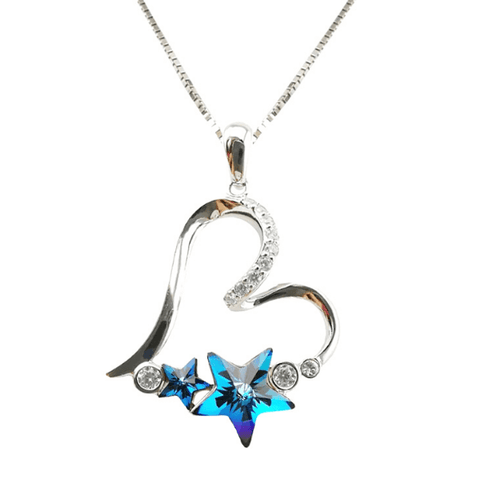 Stunning Blue Austrian Crystal Star Sterling Silver Heart Necklace - Ella Moore