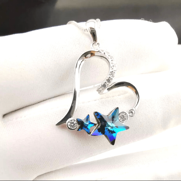 Stunning Blue Austrian Crystal Star Sterling Silver Heart Necklace - Ella Moore