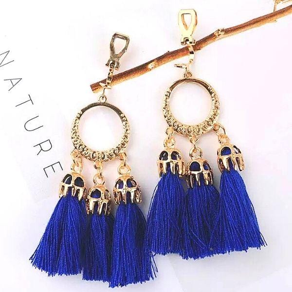 Blue Boho-Style Clip On Tassel Earrings - Ella Moore