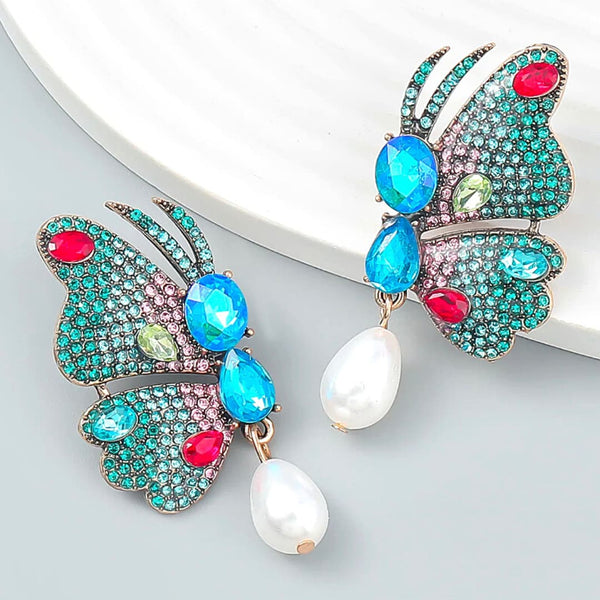 Colorful Pearl Butterfly Wing Earrings