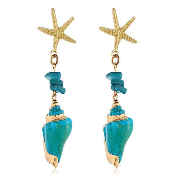 Blue Conch Dangling Seashell Earrings - Ella Moore