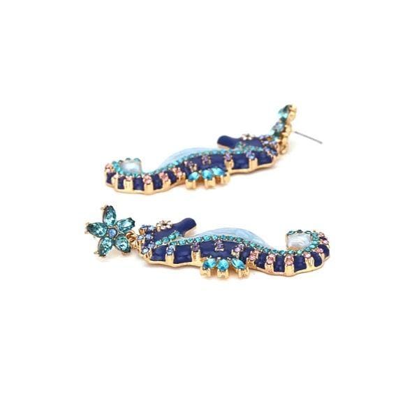 Playful Shimmering Blue CZ Sea Horse Earrings - Ella Moore
