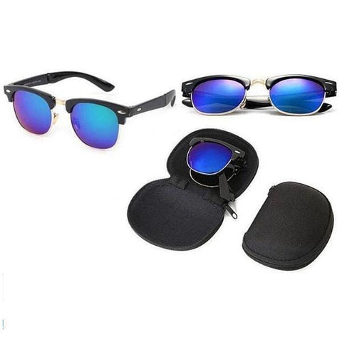 Black Blue Compact Classic Folding Sunglasses with Case - Ella Moore