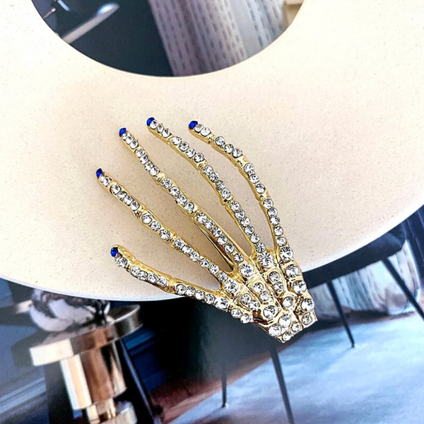Blue Nails Shimmering Rhinestone Skeleton Hand Hairclips - Ella Moore