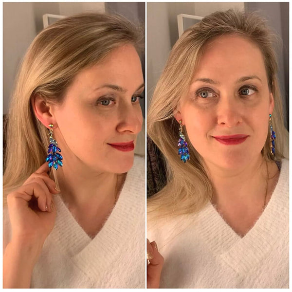 Blue Luxurious Rhinestone Peacock Earrings - Ella Moore