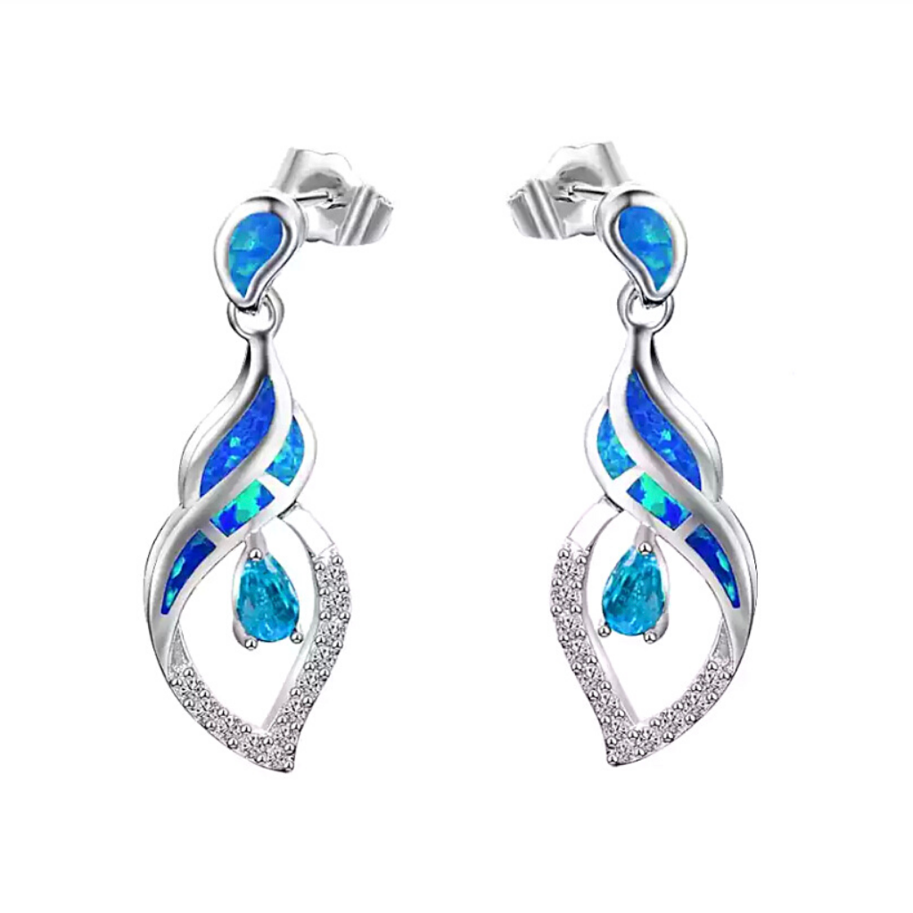 Blue Dreamy Sterling Silver Teardrop Dangle Opal Earrings - Ella Moore