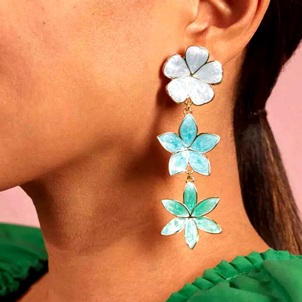 Blue Vibrant Enamel Drop Dangle Flower Earrings - Ella Moore