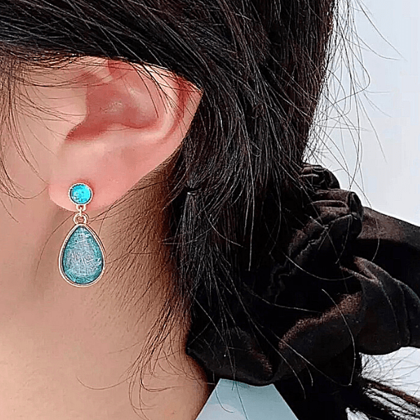 Crystal Blue Water Teardrop Gold Women Clip On Earrings