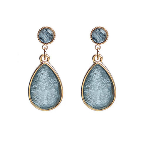 Crystal Blue Water Teardrop Gold Women Clip On Earrings  - Ella Moore