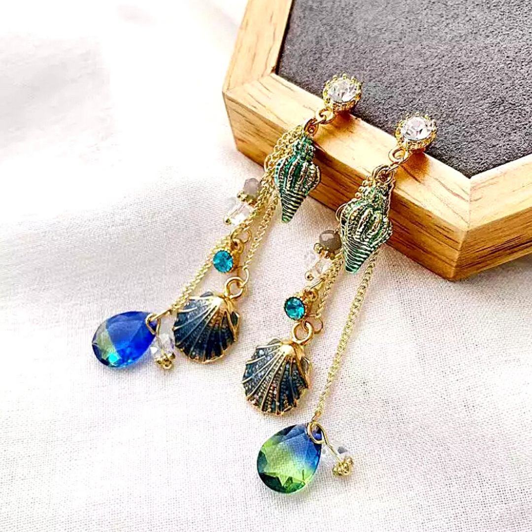 Bohemian Water Drop Summer Beach Crystal Tassel Drop Dangle Seashell Earrings - Ella Moore