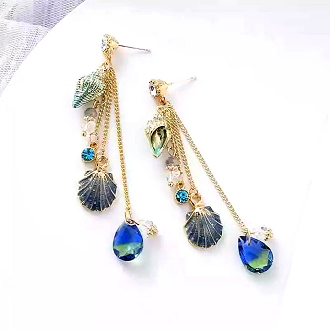 Bohemian Water Drop Summer Beach Crystal Tassel Drop Dangle Seashell Earrings - Ella Moore