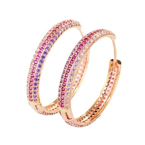 Brilliant Micro Pave CZ Colorful Large Women Gold Hoop Earrings - Ella Moore