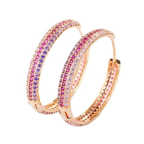 Brilliant Micro Pave CZ Colorful Large Women Gold Hoop Earrings - Ella Moore
