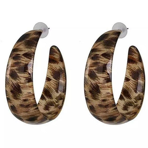 Brown Wild Bold Leopard Print Thick Large Hoop Earrings - Ella Moore