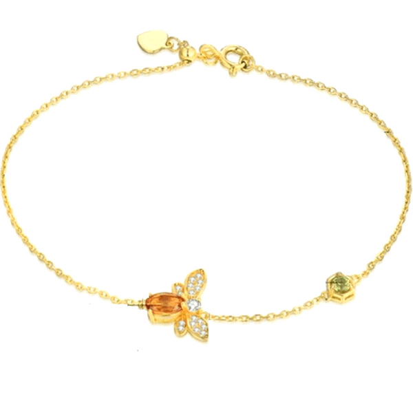 Bumblebee Bee Citrine Peridot 925 sterling silver gold bracelet - Ella Moore