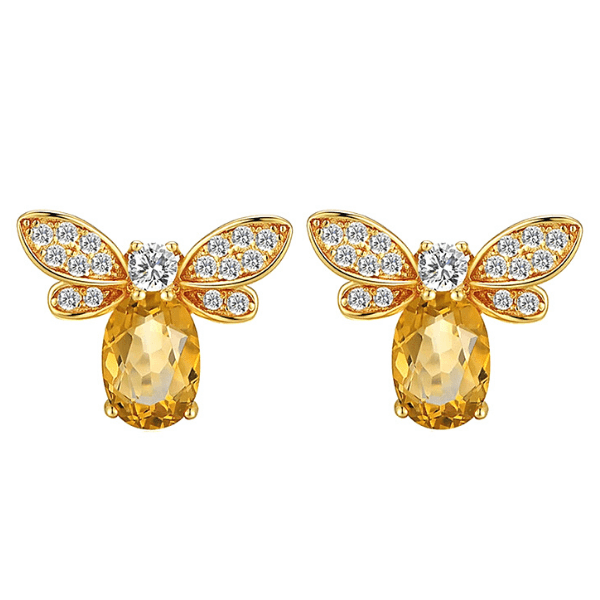 Bumblebee Bee Citrine 925 sterling silver gold earrings - Ella Moore