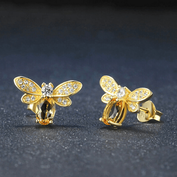 Bumblebee Bee Citrine 925 sterling silver gold earrings - Ella Moore