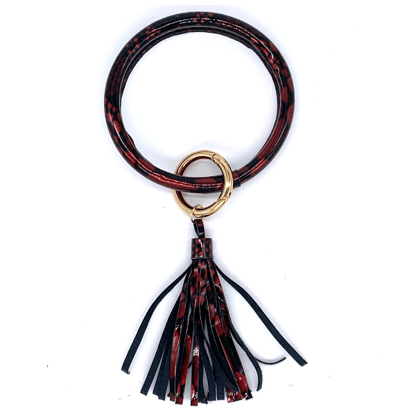 Leopard Print Tassel Key Ring Bracelet - 11 colors to choose from
