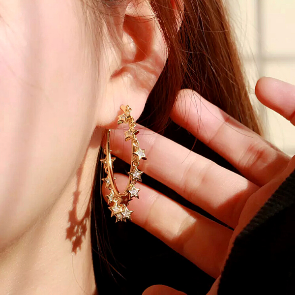 Clear Dangling CZ Star Gold Hoop Earrings - Ella Moore