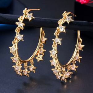 Clear Dangling CZ Star Gold Hoop Earrings - Ella Moore