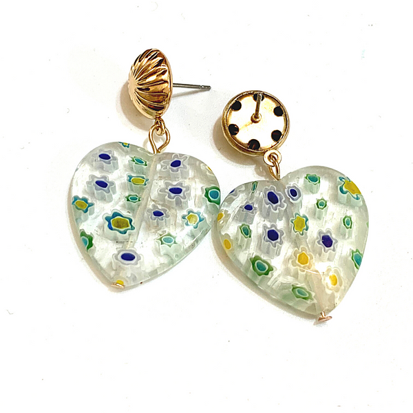 Clear Charming Flower Glass Dangling Heart Earrings - Ella Moore