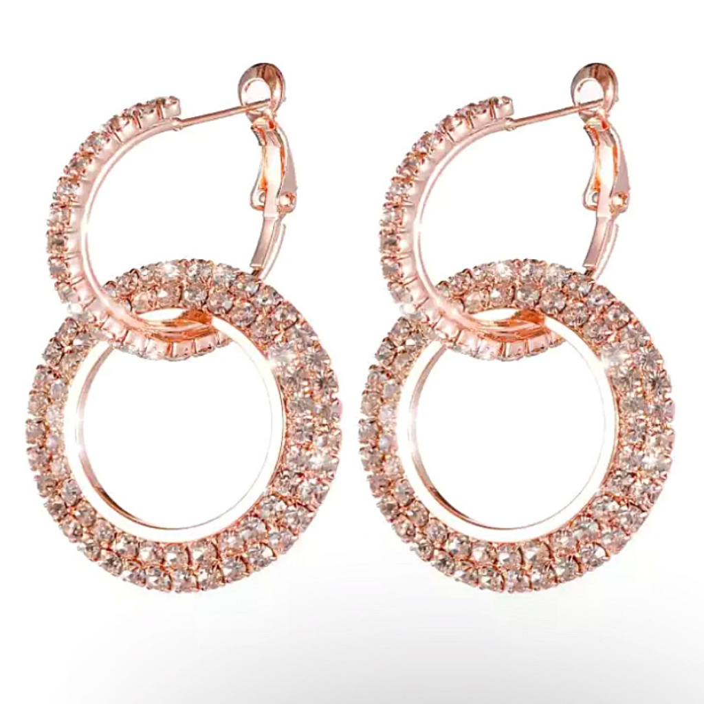 Clear Rhinestone Rose Gold Hoop Earring - Ella Moores