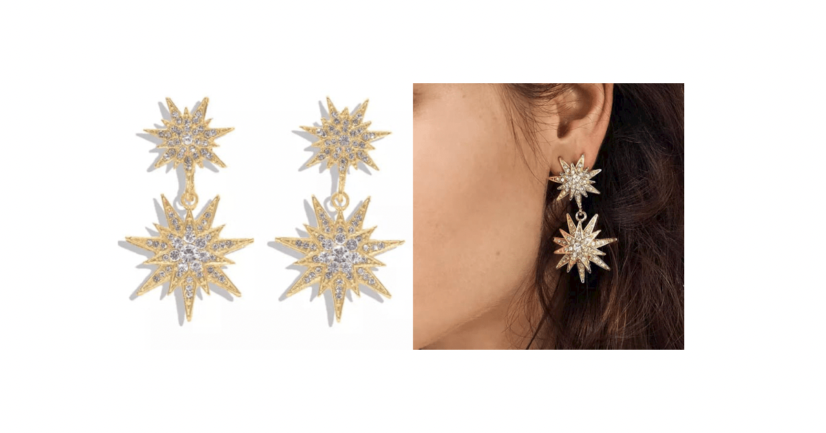 Clear  White Radiant Rhinestone Double Snowflake Star Dangling Earrings - Ella Moore